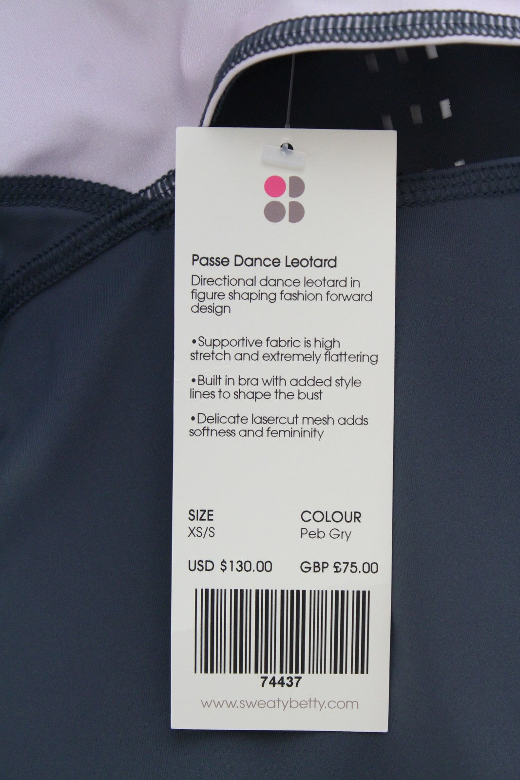 SWEATY BETTY Passe Dance Leotard Women Jumpsuit XS/S Grey Stretch One Piece