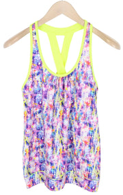 PAPAYA Women Sport Top S Melange Neon Yellow Bright Printed Racerback Workout