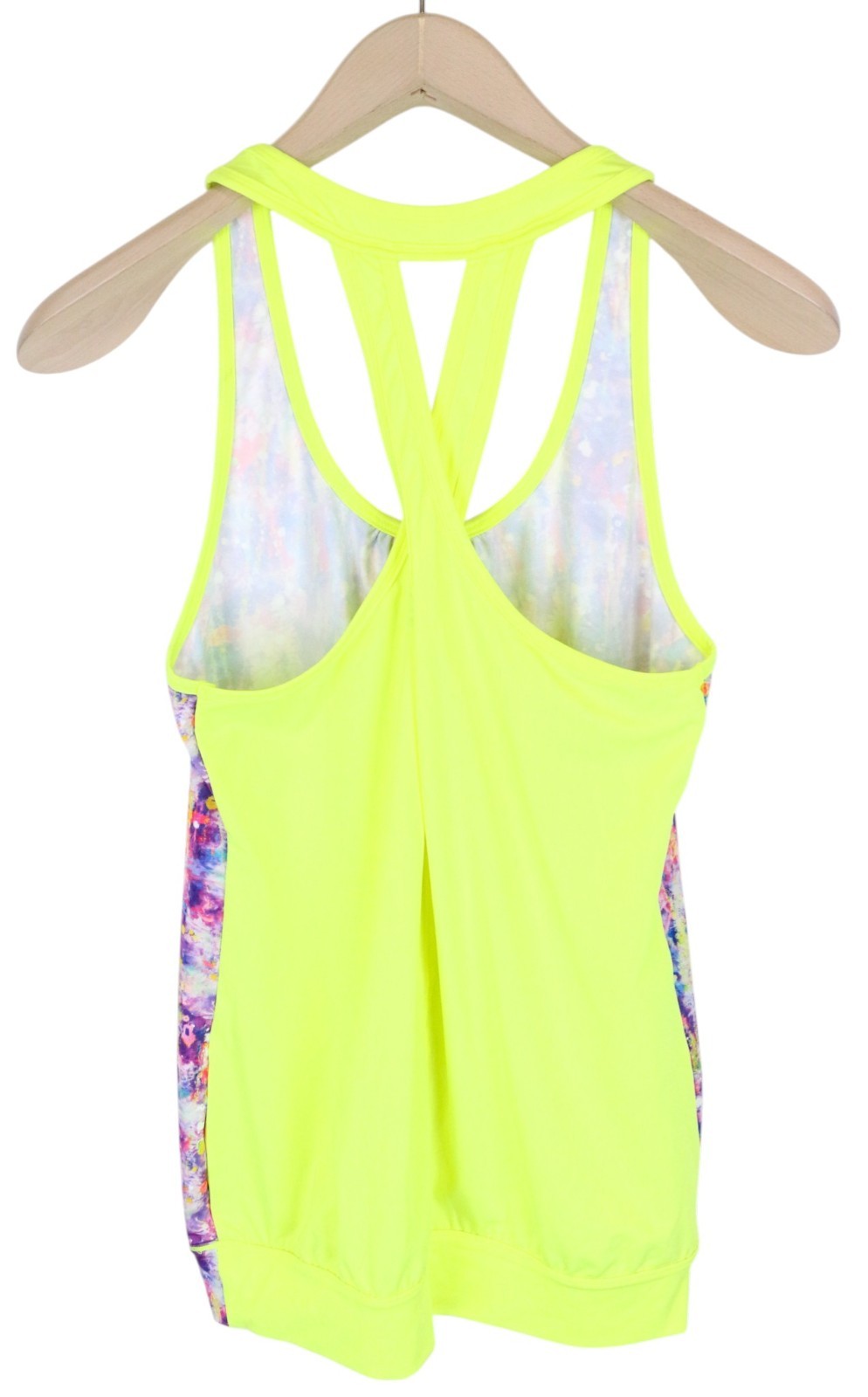 PAPAYA Women Sport Top S Melange Neon Yellow Bright Printed Racerback Workout