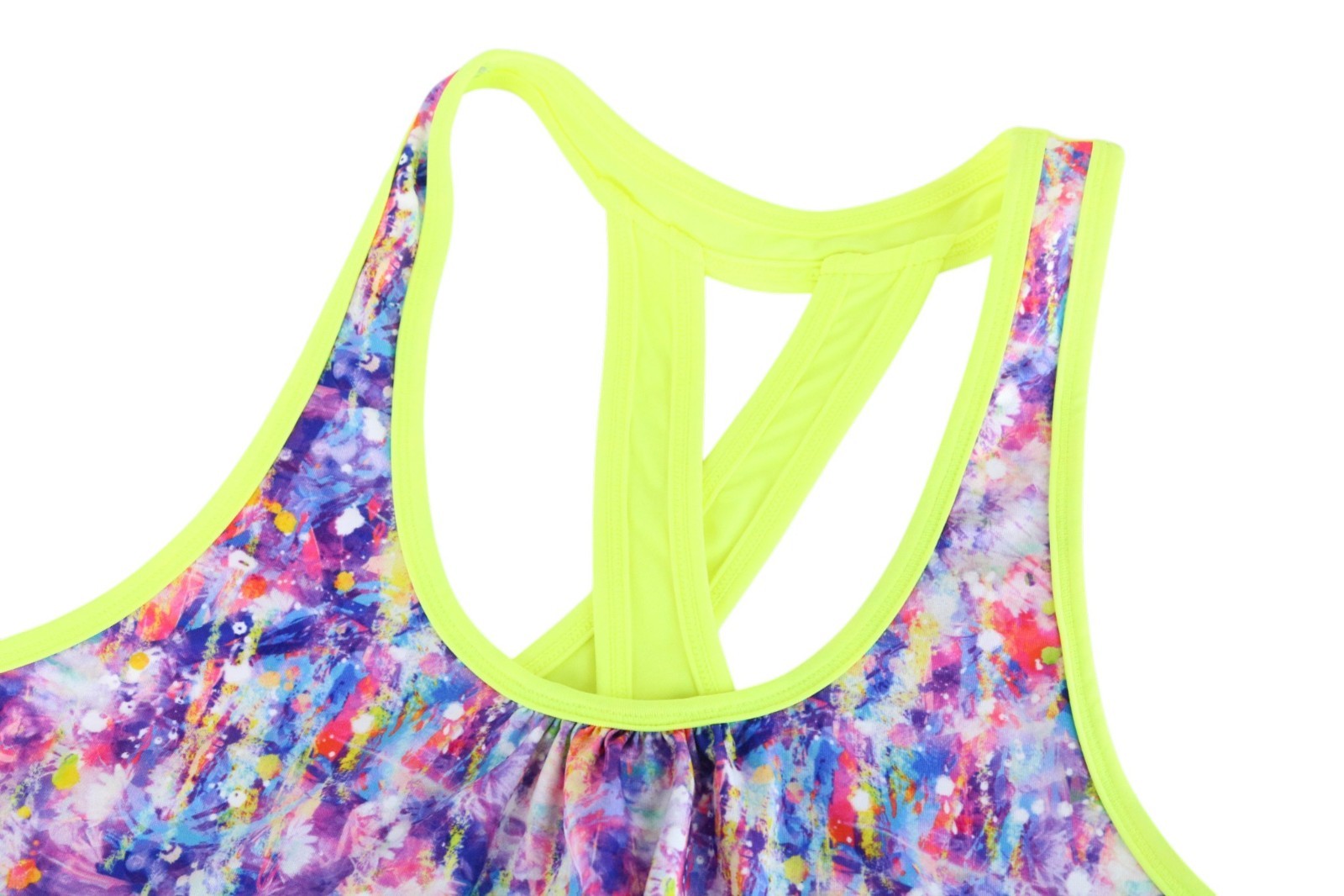 PAPAYA Women Sport Top S Melange Neon Yellow Bright Printed Racerback Workout