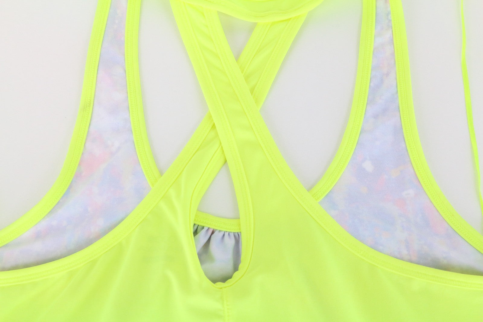 PAPAYA Women Sport Top S Melange Neon Yellow Bright Printed Racerback Workout