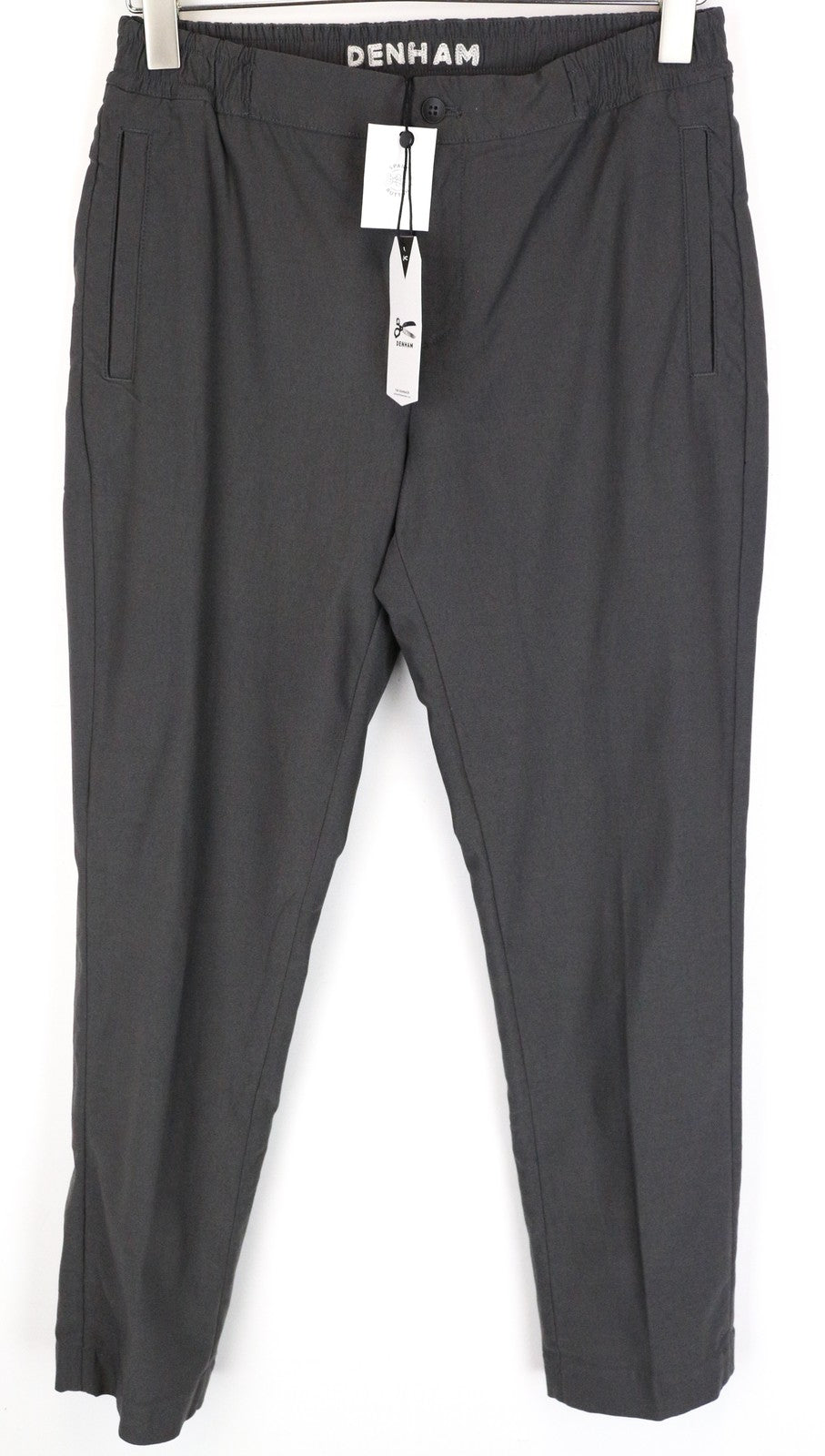 DENHAM Preston Men Trousers S Dark Grey Classic Flat-Front Tapered Fit Zippered