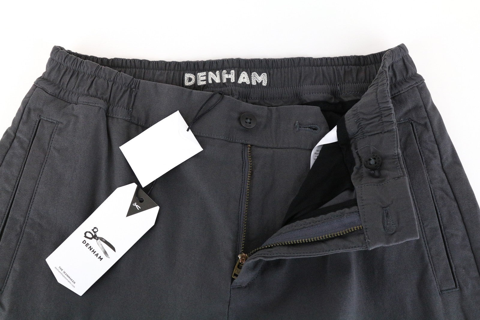 DENHAM Preston Men Trousers S Dark Grey Classic Flat-Front Tapered Fit Zippered