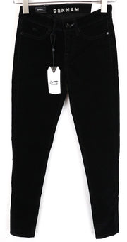 DENHAM Spray Women Trousers W23/L28 Super Tight Fit Black Cotton Stretch Velvet