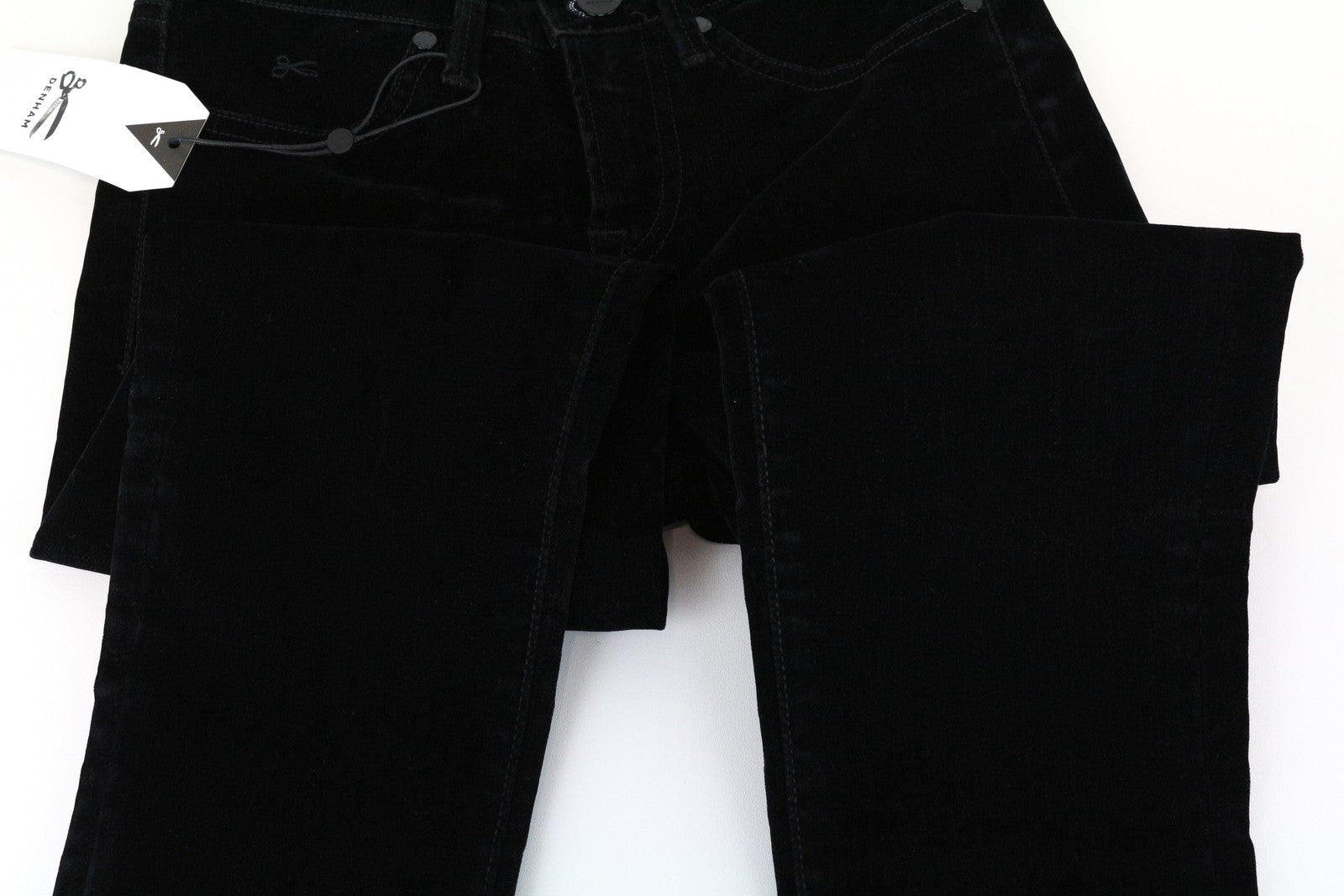 DENHAM Spray Women Trousers W23/L28 Super Tight Fit Black Cotton Stretch Velvet