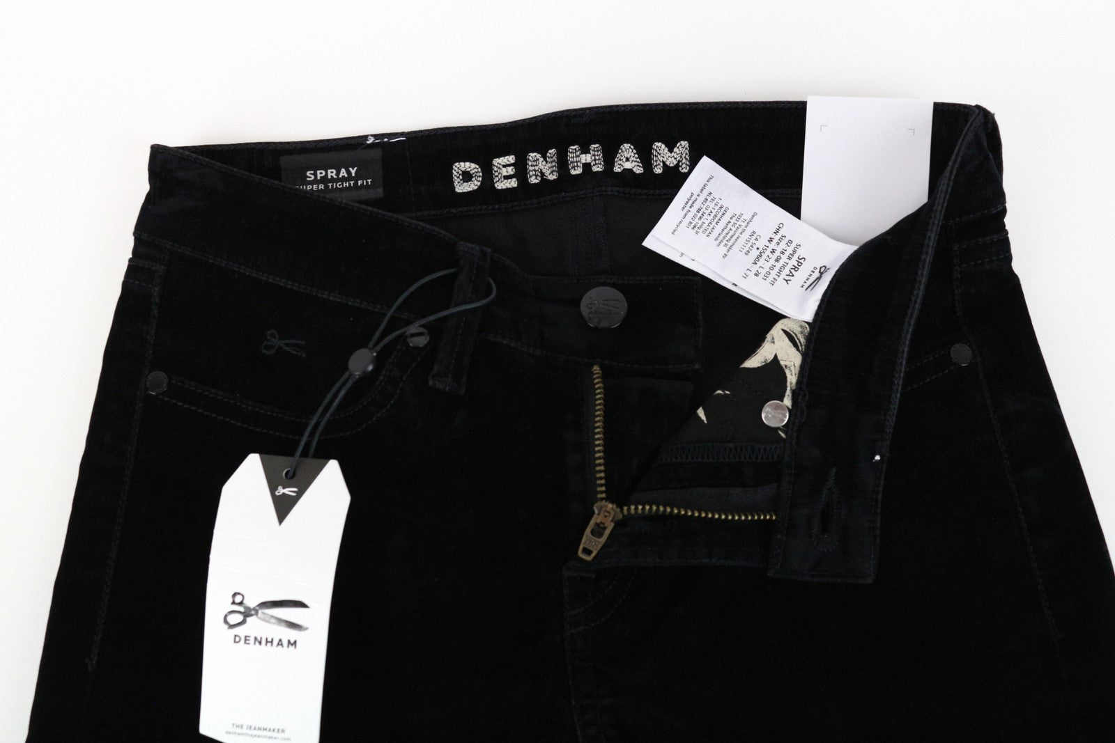 DENHAM Spray Women Trousers W23/L28 Super Tight Fit Black Cotton Stretch Velvet