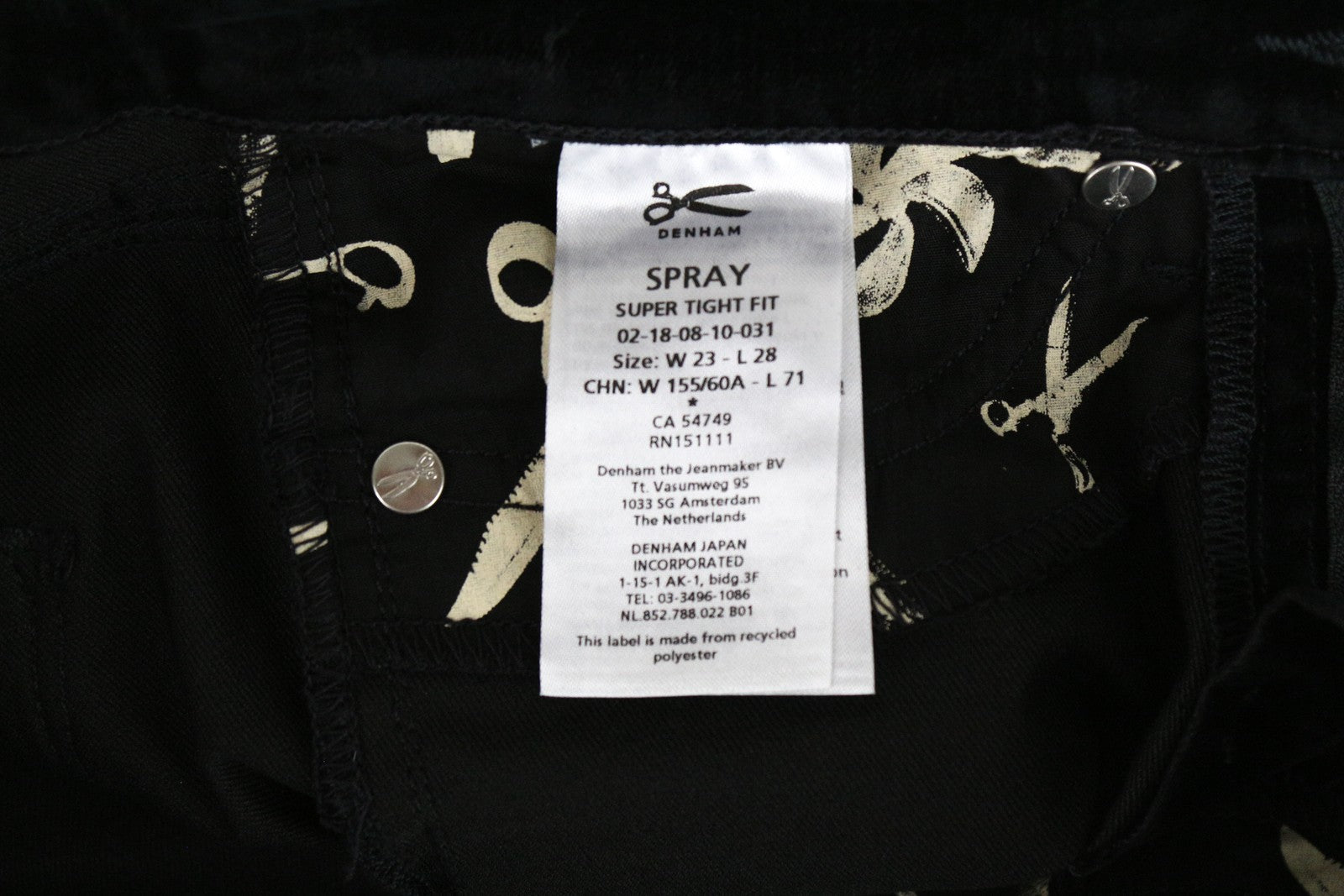 DENHAM Spray Women Trousers W23/L28 Super Tight Fit Black Cotton Stretch Velvet
