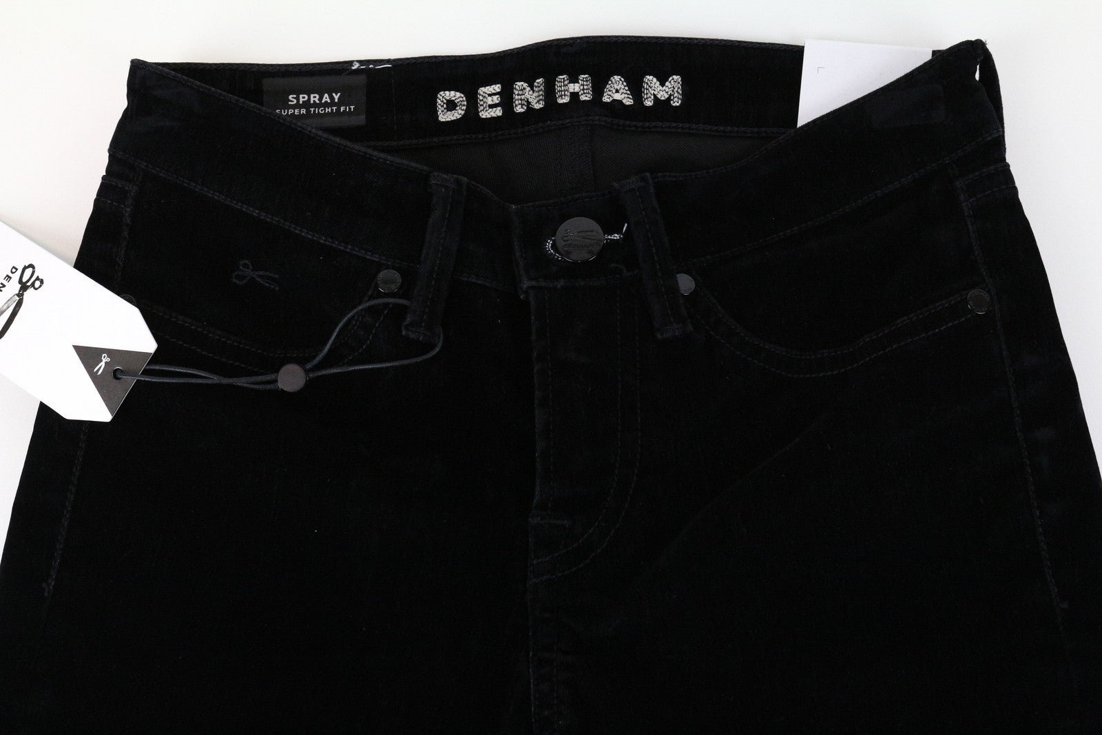 DENHAM Spray Women Trousers W23/L28 Super Tight Fit Black Cotton Stretch Velvet