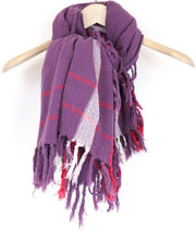 MAISON SCOTCH Women's Scarf OS Purple Tartan Knit Checked Twill Tassel Wrap