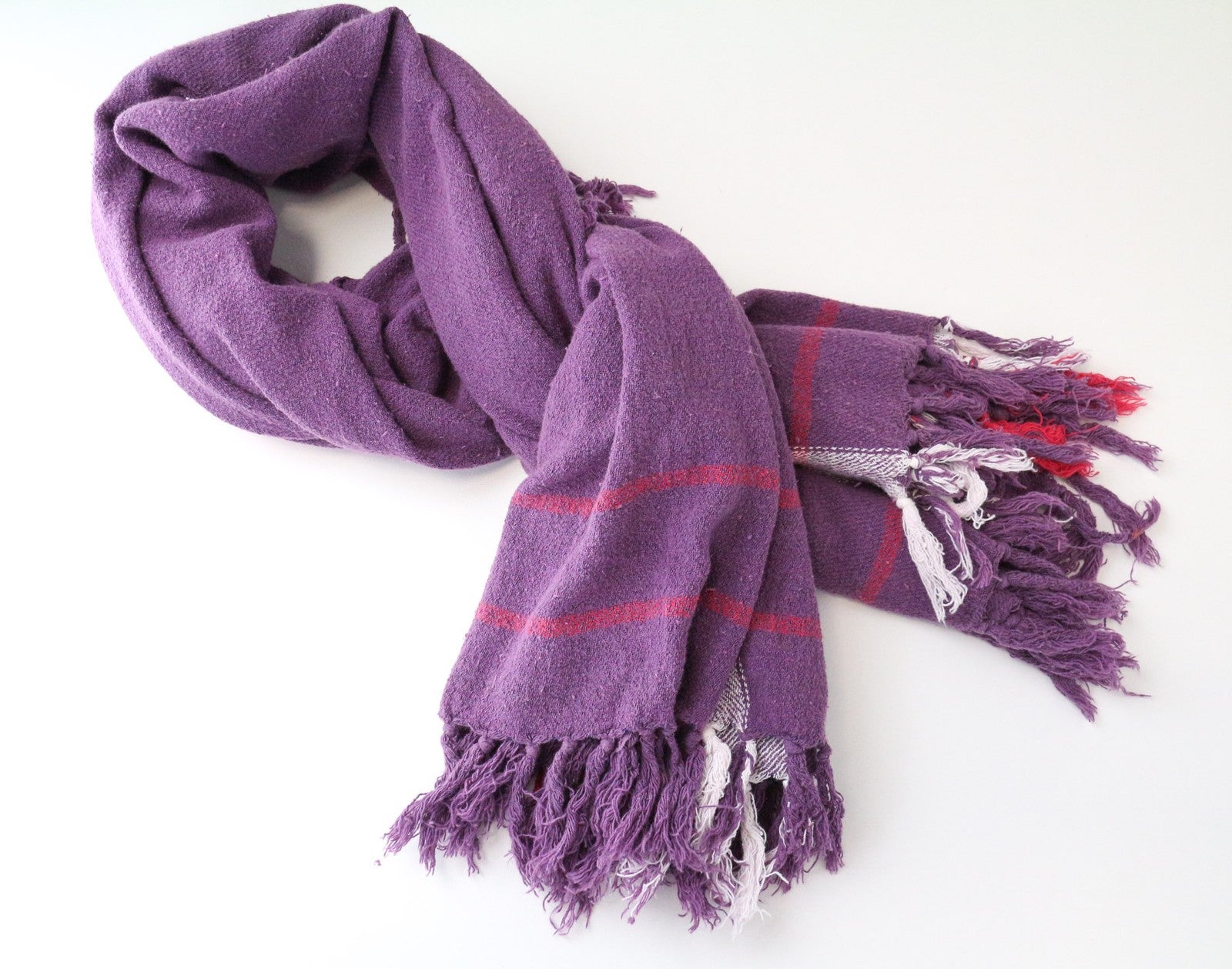MAISON SCOTCH Women's Scarf OS Purple Tartan Knit Checked Twill Tassel Wrap