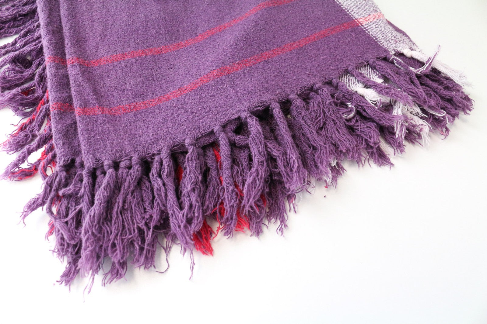 MAISON SCOTCH Women's Scarf OS Purple Tartan Knit Checked Twill Tassel Wrap