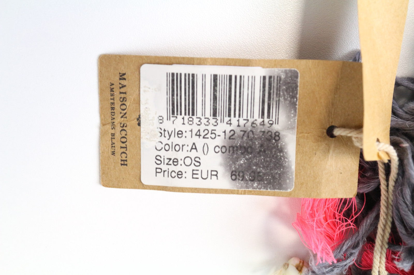 MAISON SCOTCH Women's Scarf OS Grey Cotton Knit Slim Tassel Pattern Lightweight