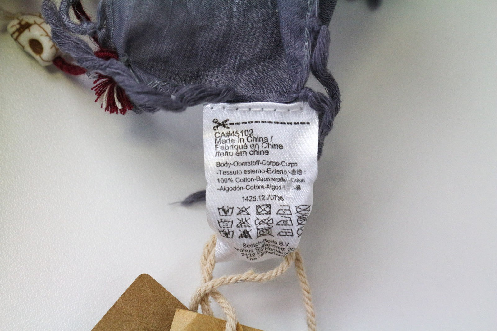 MAISON SCOTCH Women's Scarf OS Grey Cotton Knit Slim Tassel Pattern Lightweight