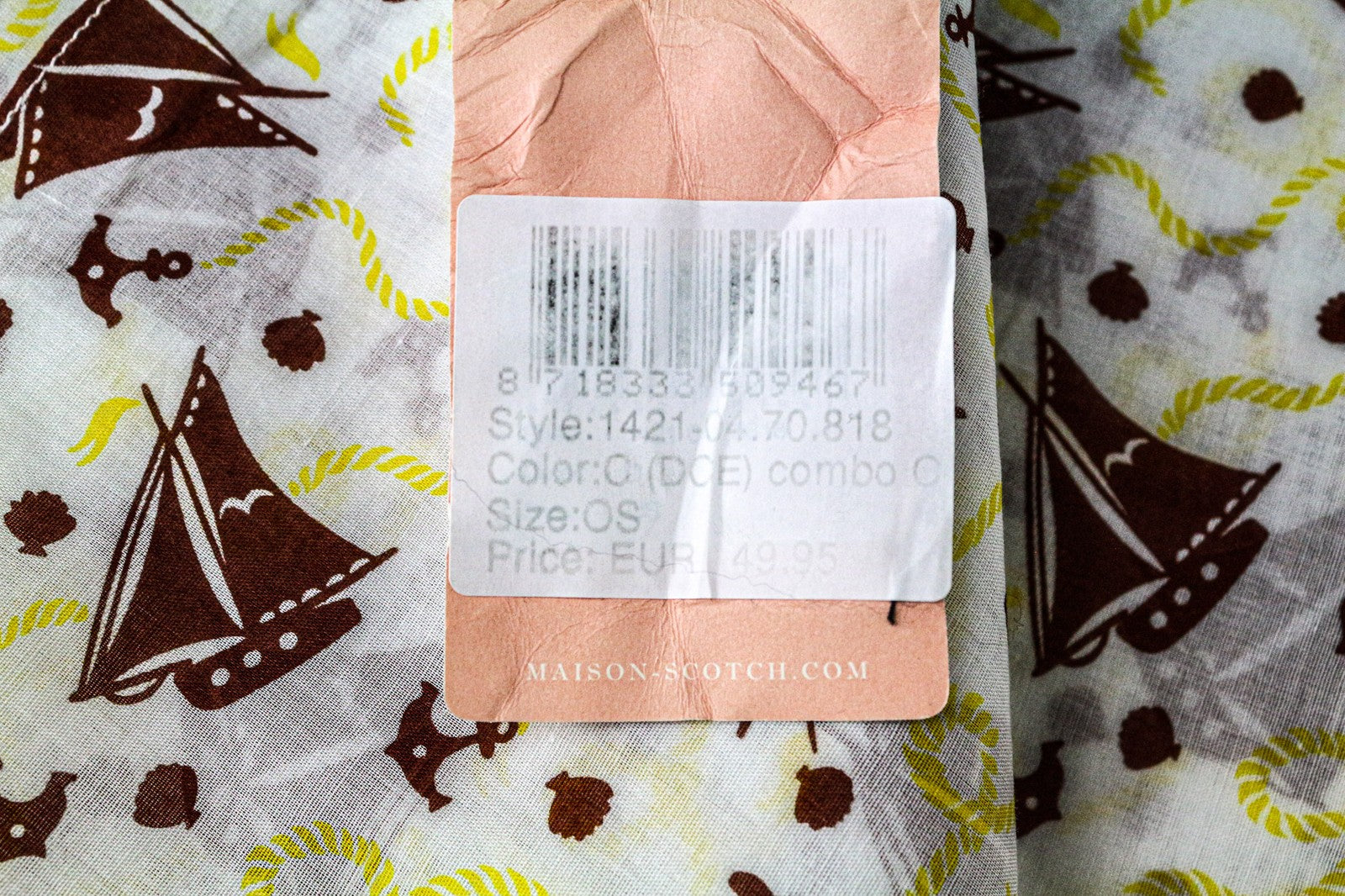 MAISON SCOTCH Women's Scarf OS White Summer Square Sailboat Print Cotton Classic