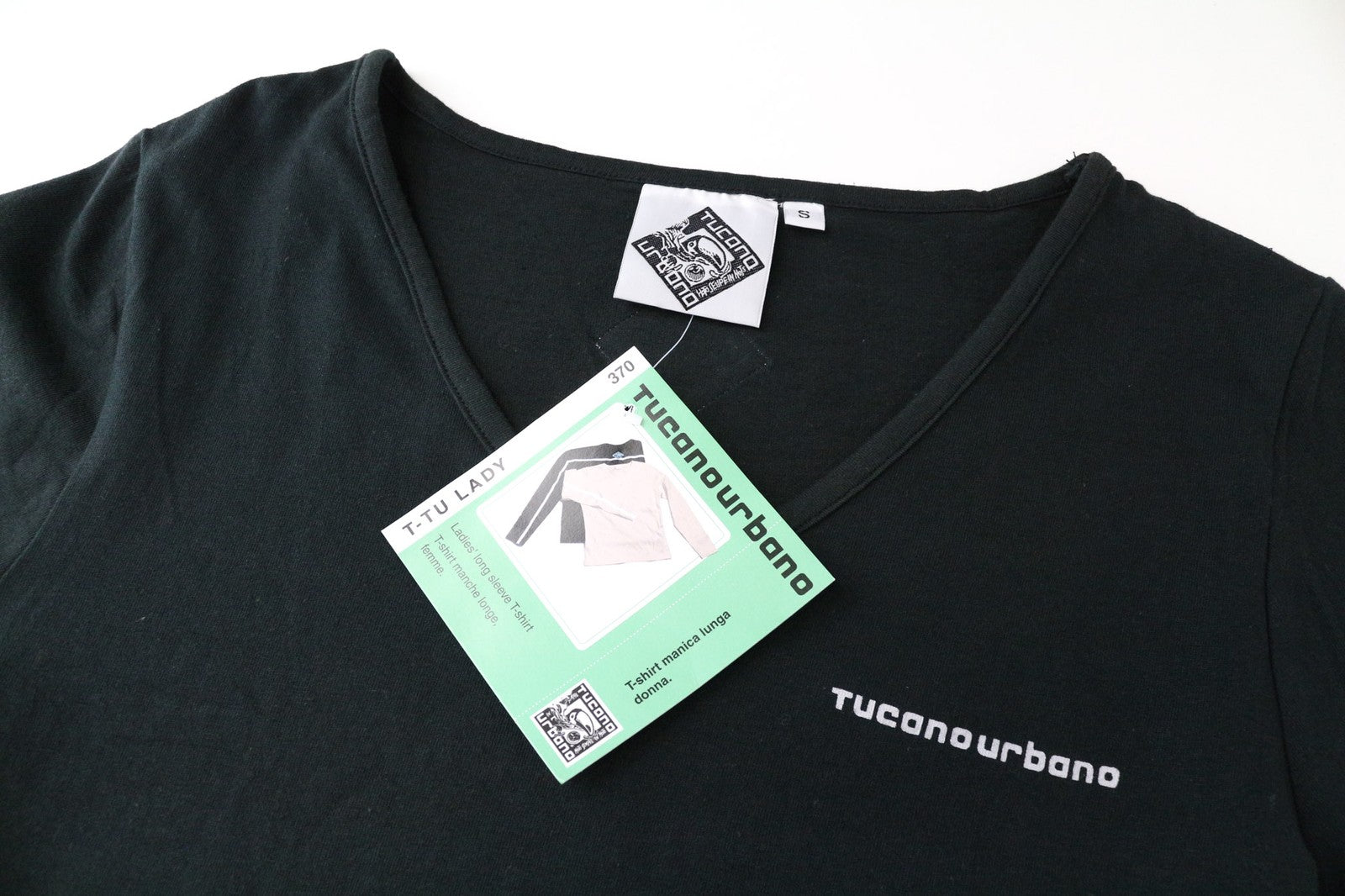 TUCANO URBANO T-TU Lady Women's T-Shirt S Black V-Neck Reflective Pure Cotton