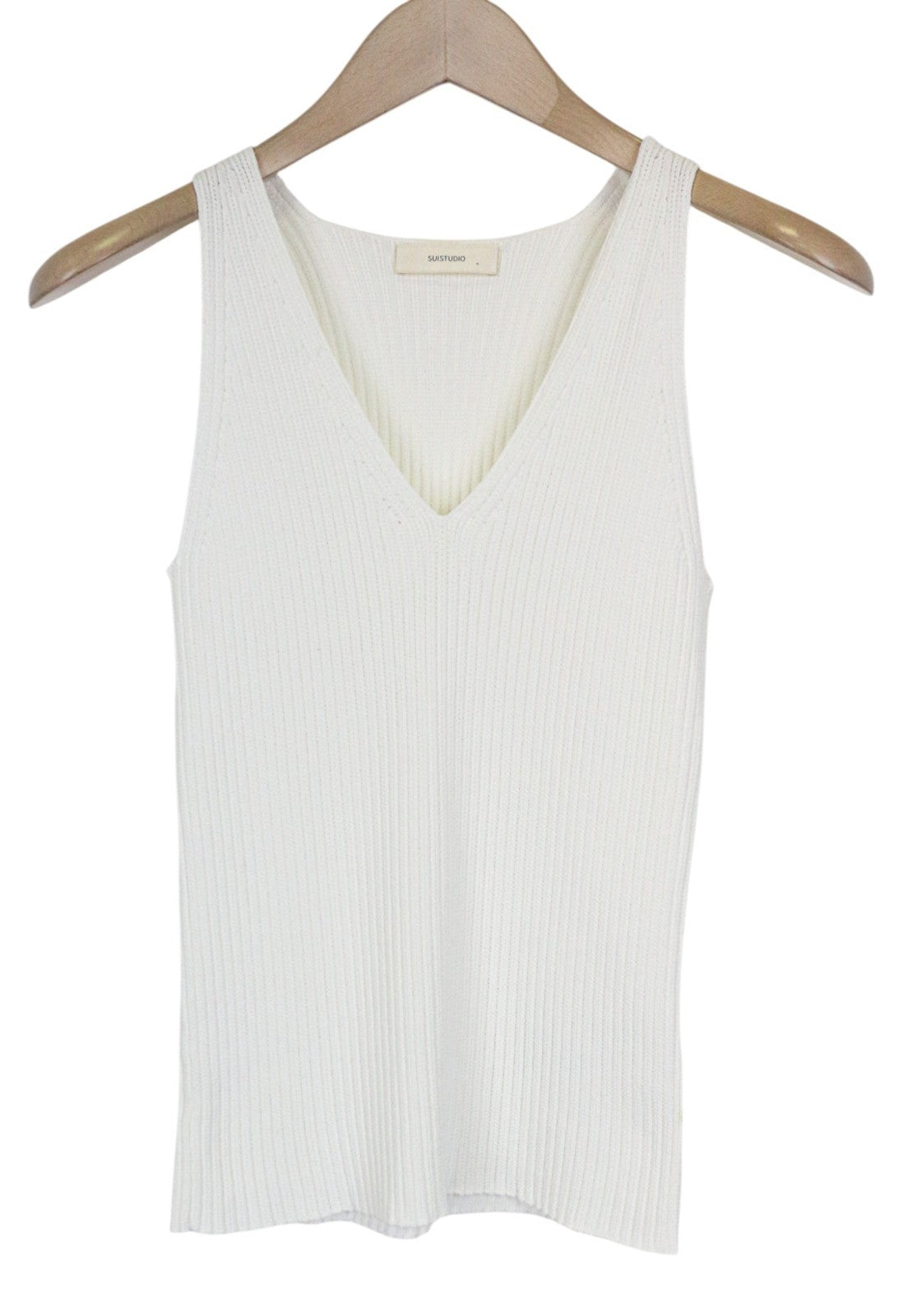 SUISTUDIO Dana Women's Top XS Off-White Slim Ribbed Knit Tank Sleeveless Vest