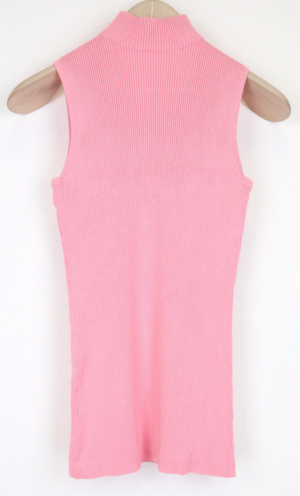 SUISTUDIO Blanca Women's Top XS Pink Slim Knit High Neck Ribbed Sleeveless Tank