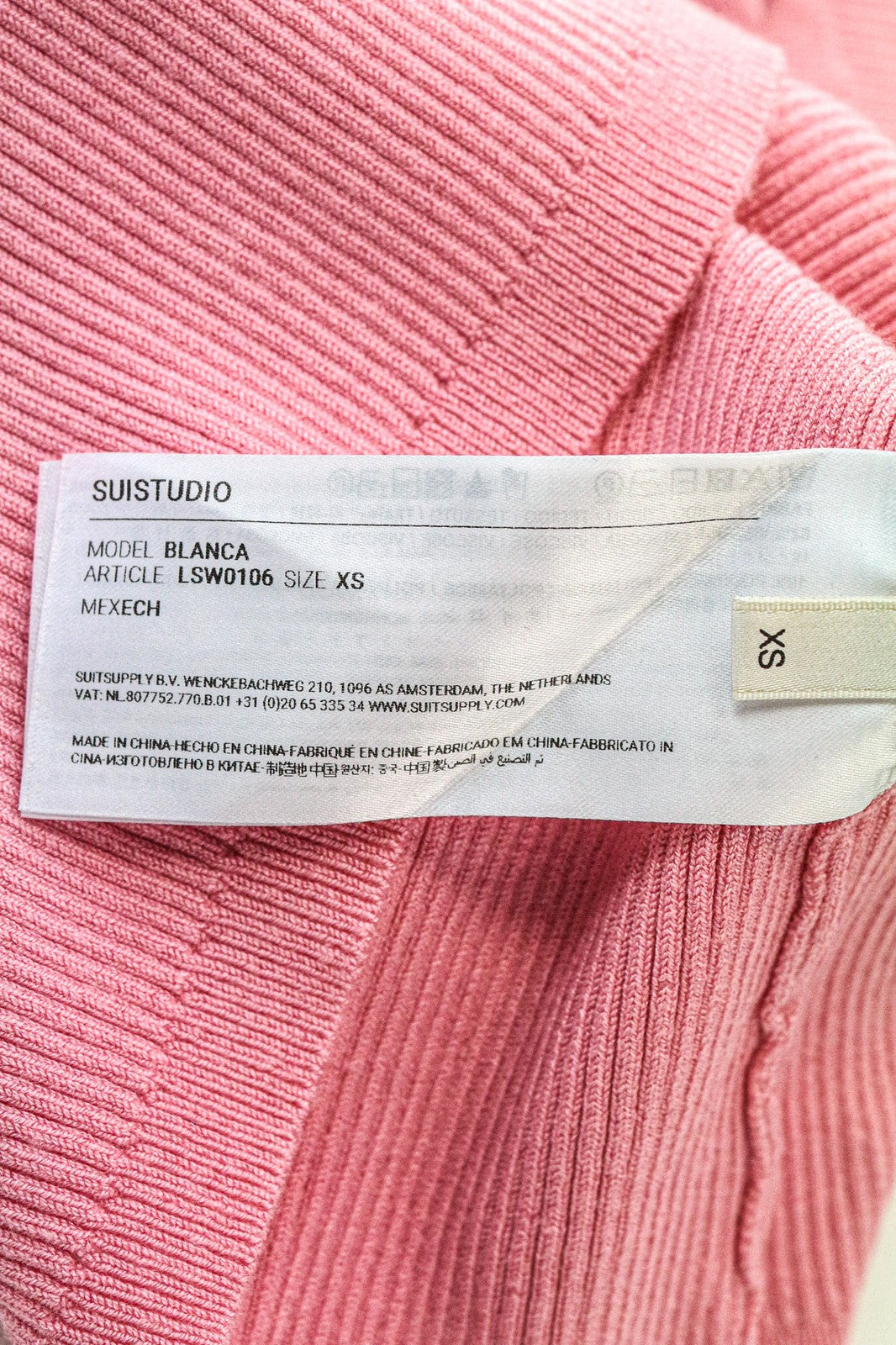 SUISTUDIO Blanca Women's Top XS Pink Slim Knit High Neck Ribbed Sleeveless Tank