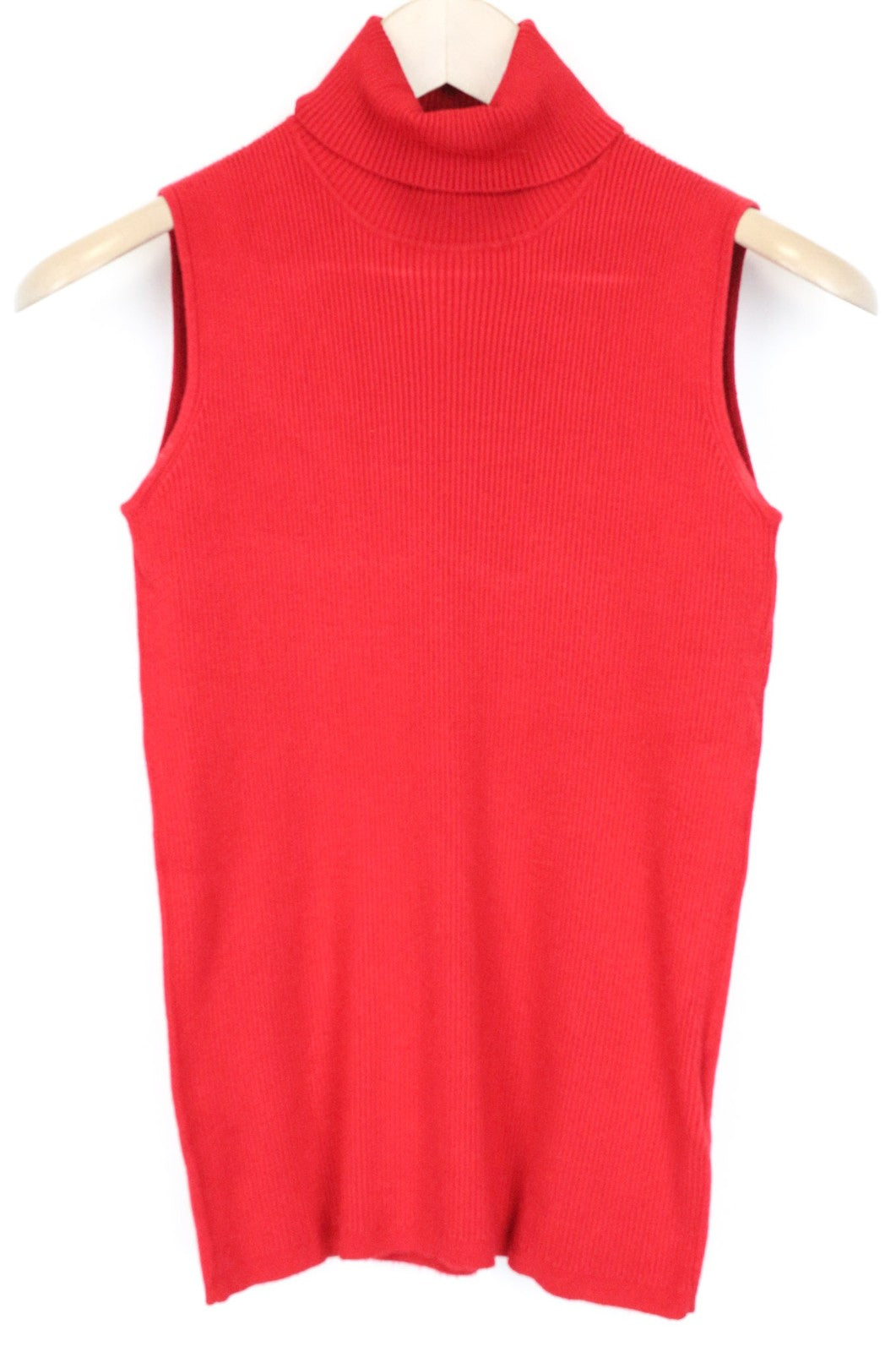 SUISTUDIO Haze Women's Top S Bright Red Knit Ribbed Slim Turtleneck Sleeveless