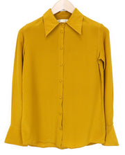 SUISTUDIO Bridgette Women's Blouse UK8 Yellow Mustard Slim Button-Up Silk Top