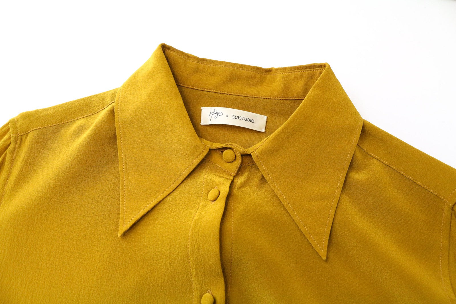 SUISTUDIO Bridgette Women's Blouse UK8 Yellow Mustard Slim Button-Up Silk Top