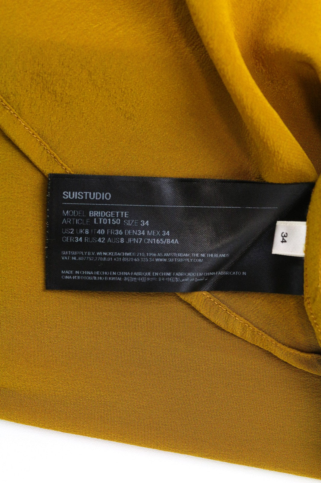 SUISTUDIO Bridgette Women's Blouse UK8 Yellow Mustard Slim Button-Up Silk Top