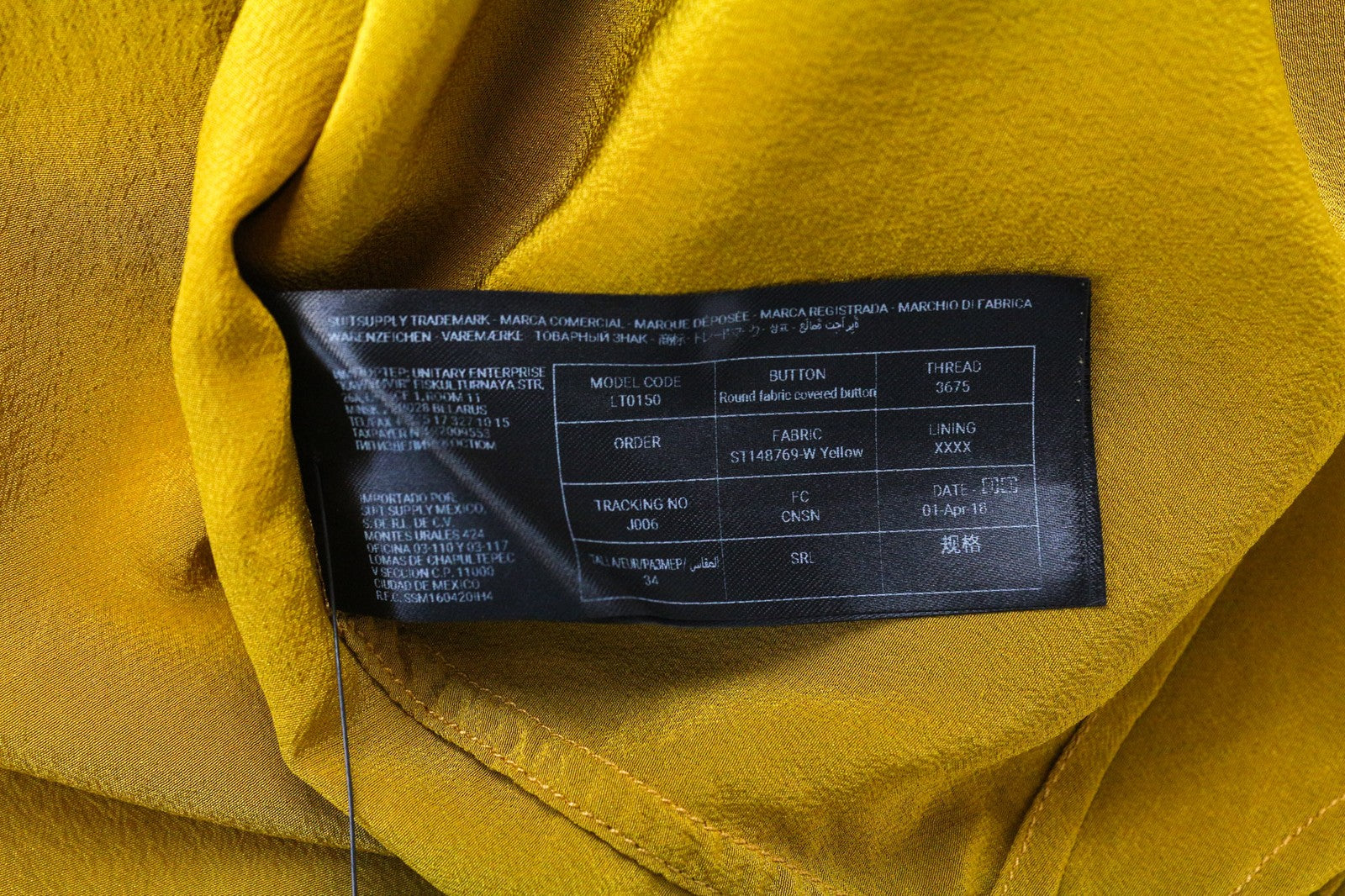 SUISTUDIO Bridgette Women's Blouse UK8 Yellow Mustard Slim Button-Up Silk Top