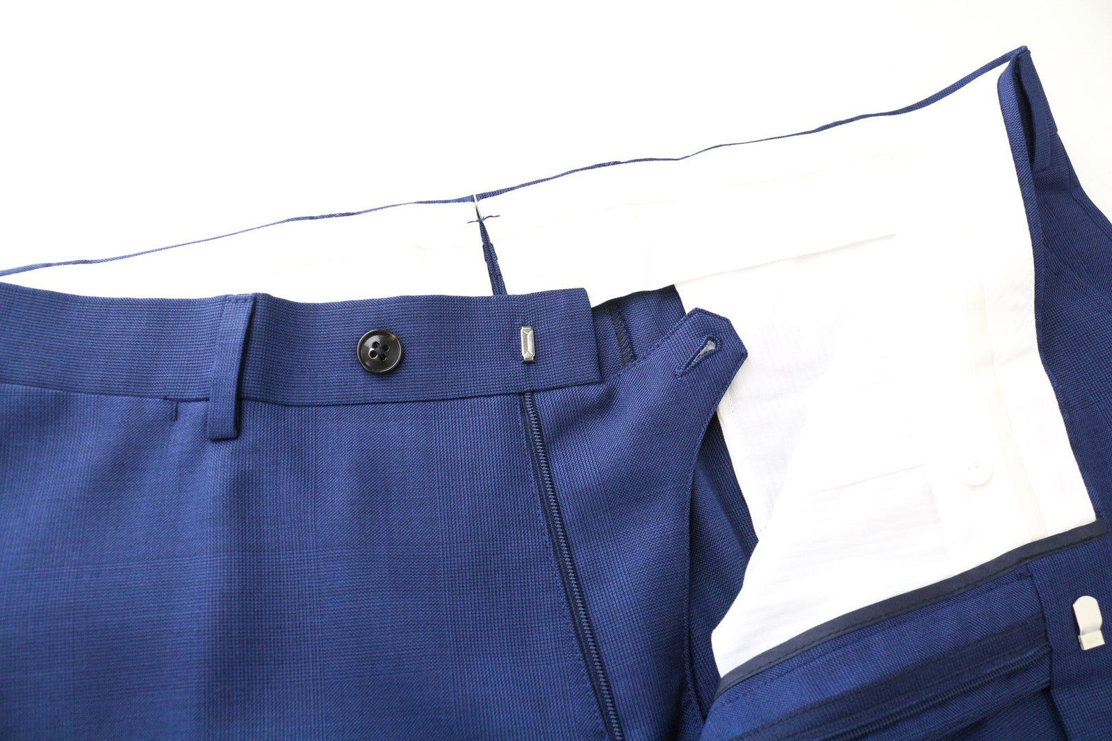 SUITSUPPLY Brescia Men's Trousers UK44S Mid Blue Slim Wool Glen Check Flat-Front