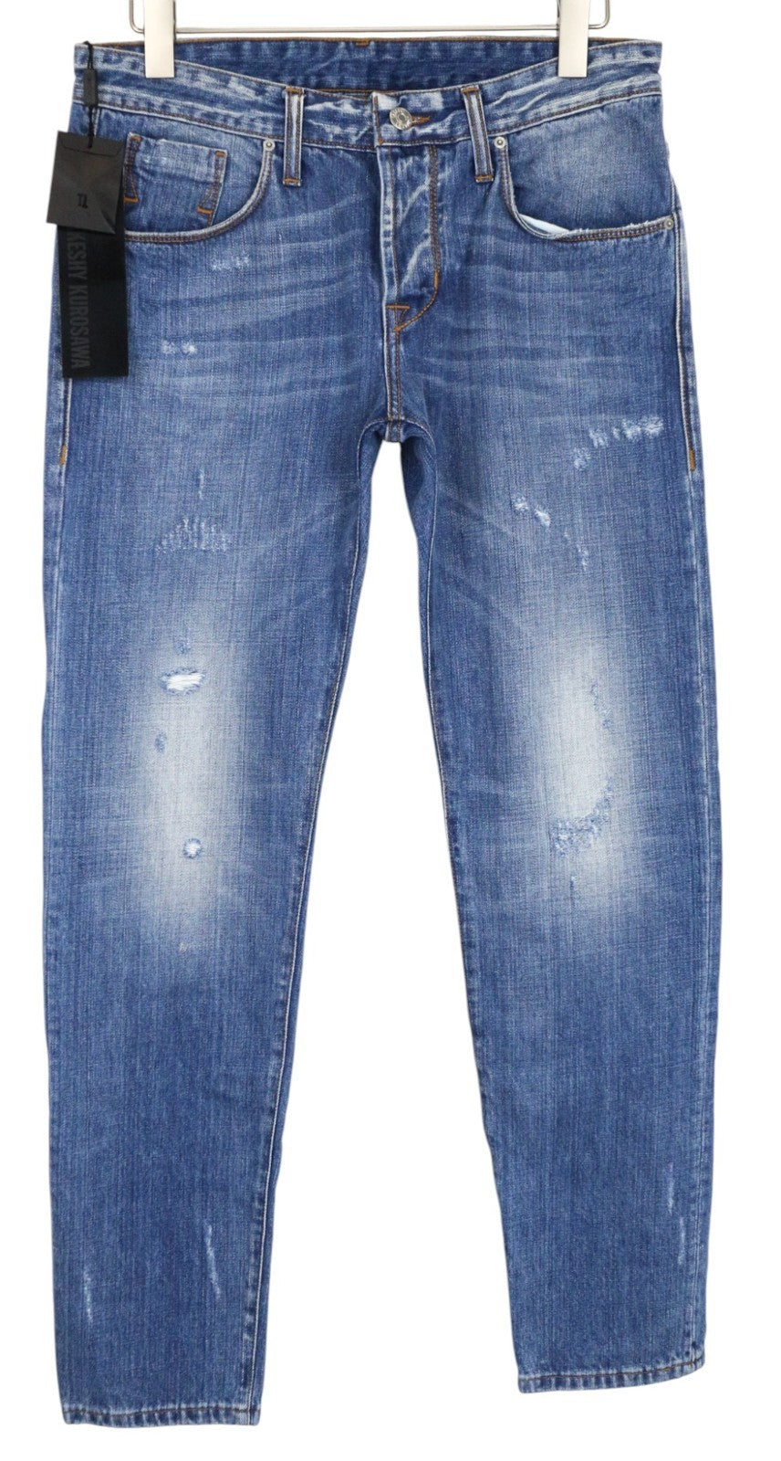 TAKESHY KUROSAWA TK08 Men's Jeans W34 Blue Slim Distressed Button Fly