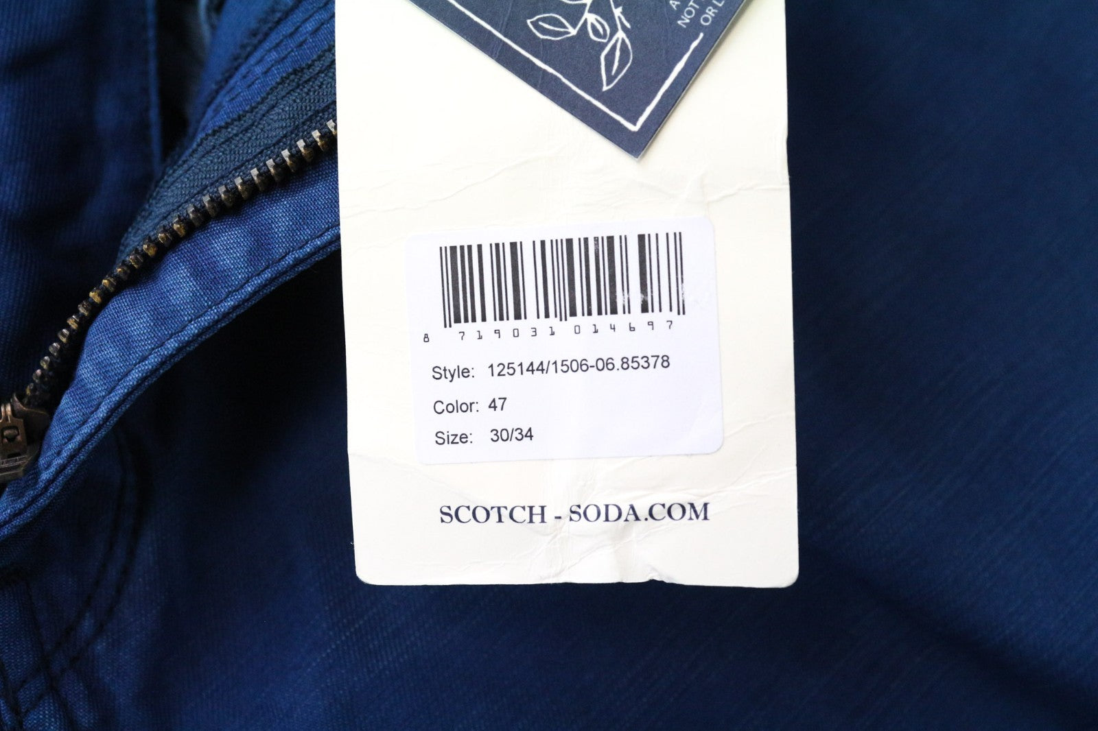 SCOTCH & SODA Theon Men's Trousers W30/L34 Blue Non-Stretch Dyed Loose Chino