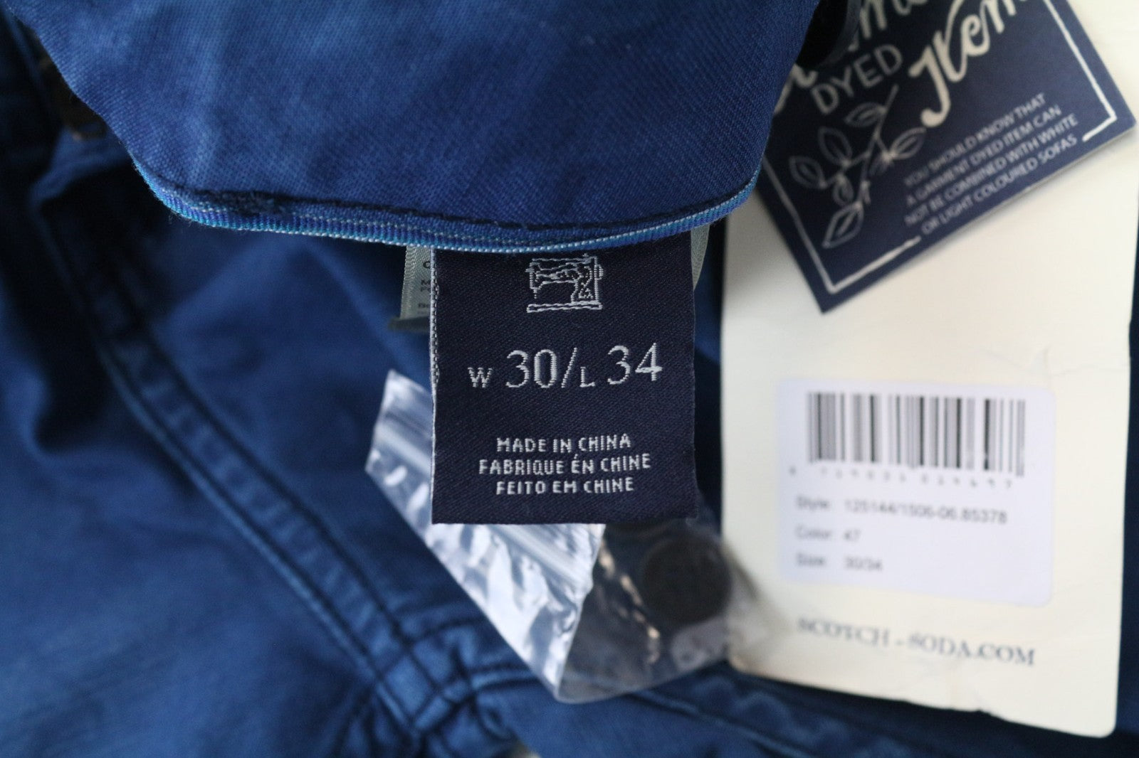 SCOTCH & SODA Theon Men's Trousers W30/L34 Blue Non-Stretch Dyed Loose Chino