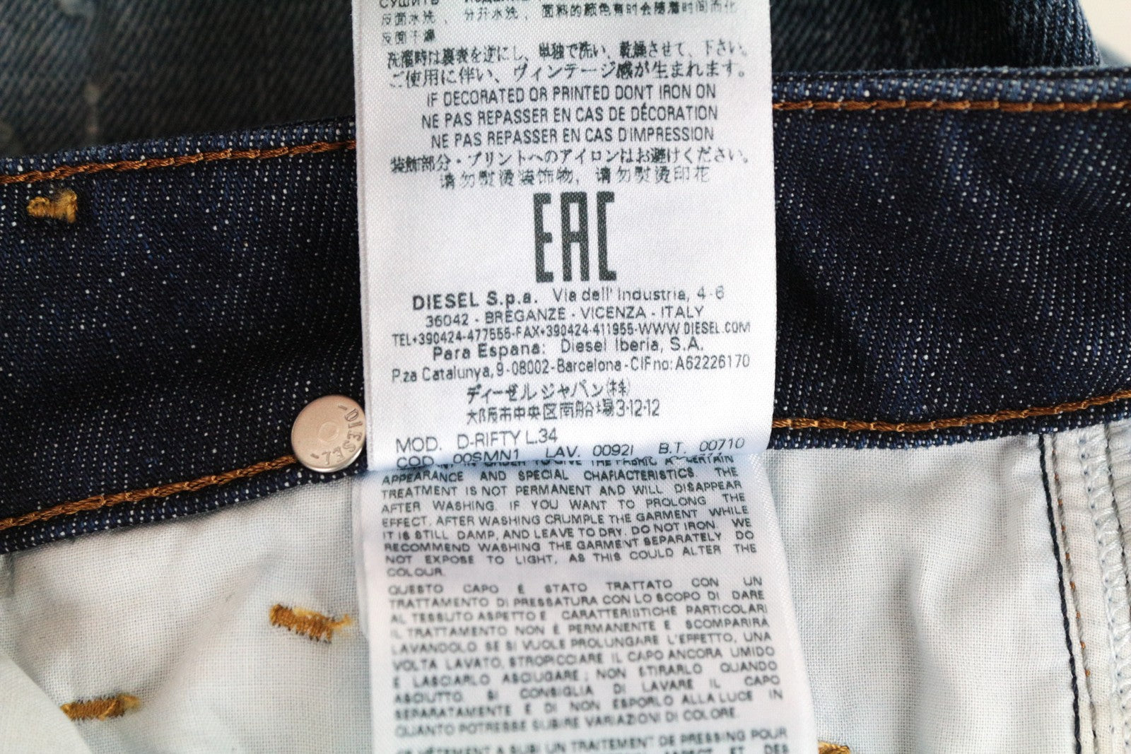 DIESEL D-Rifty 0092I Men Jeans W28/L34 Slim Fit Distressed Cotton Stretch Blue