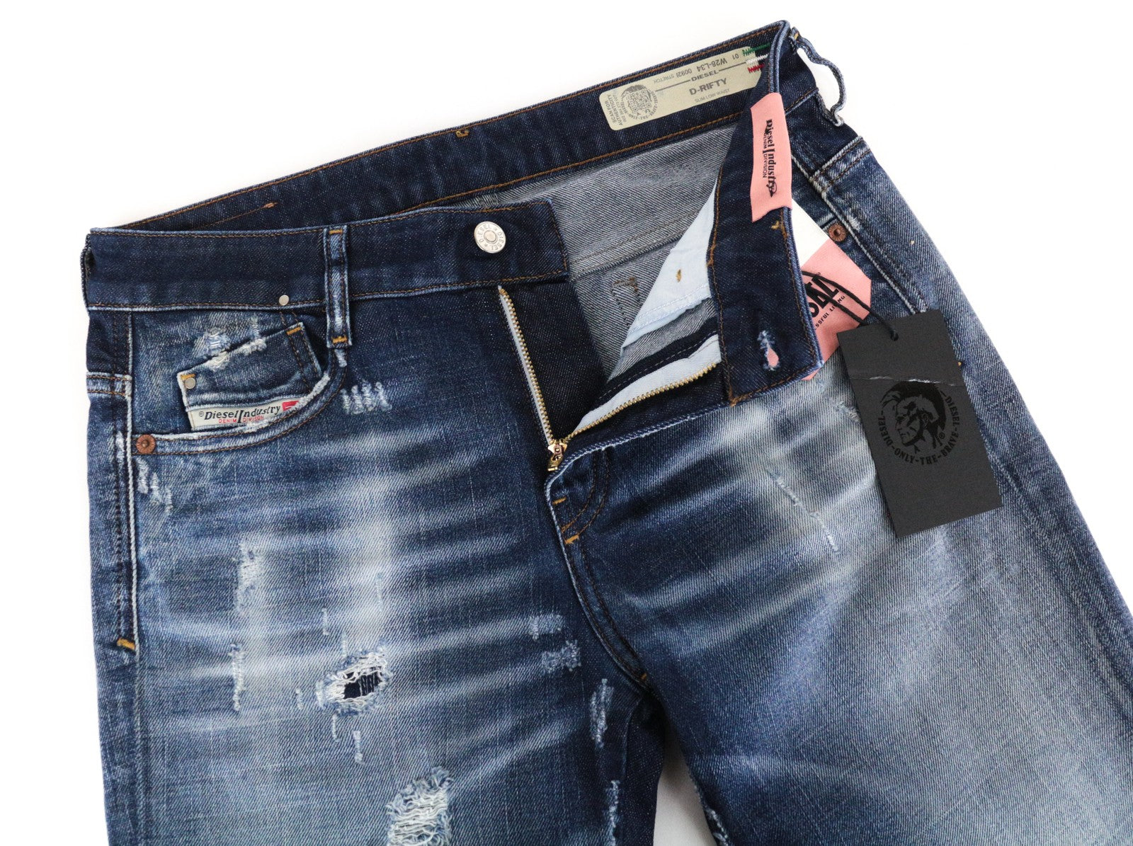 DIESEL D-Rifty 0092I Men Jeans W28/L34 Slim Fit Distressed Cotton Stretch Blue