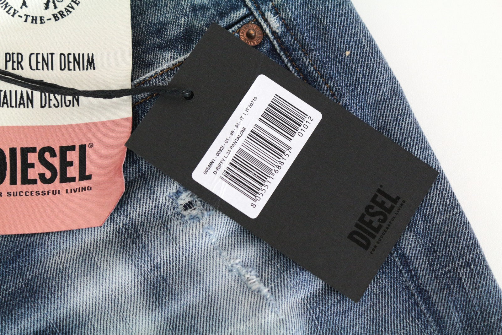 DIESEL D-Rifty 0092I Men Jeans W28/L34 Slim Fit Distressed Cotton Stretch Blue