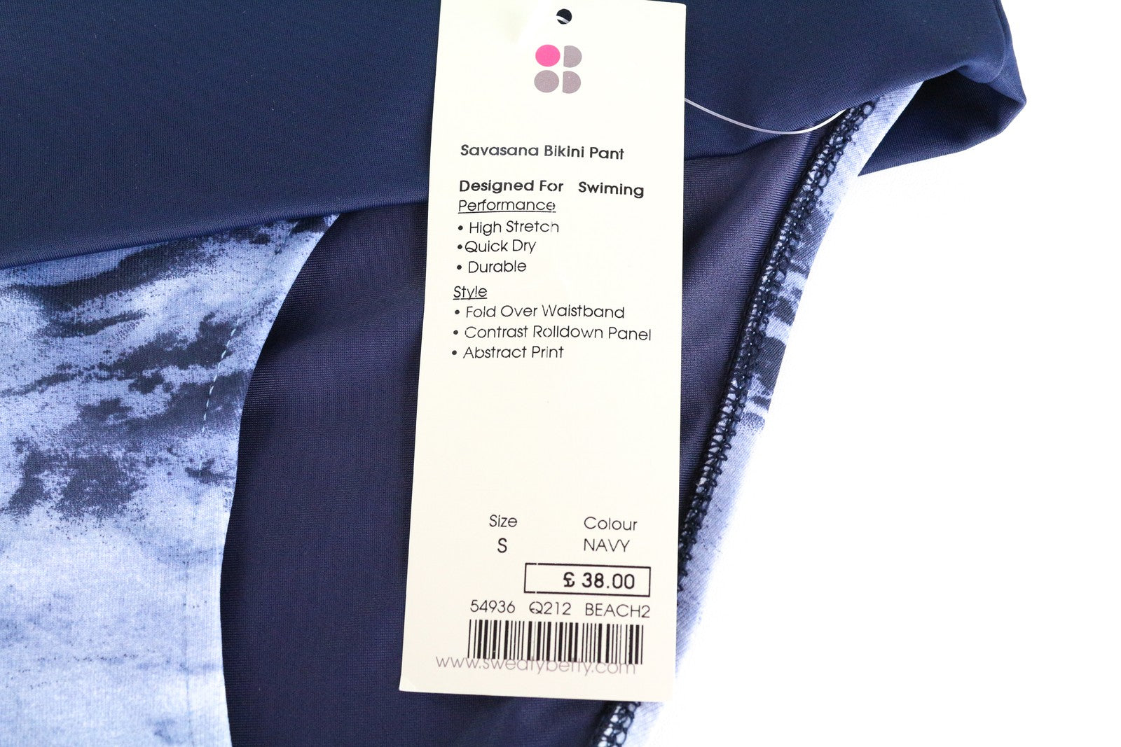 SWEATY BETTY Savasana S Bikini Pant Printed Stretch Blue Swimwear Women`S Summer