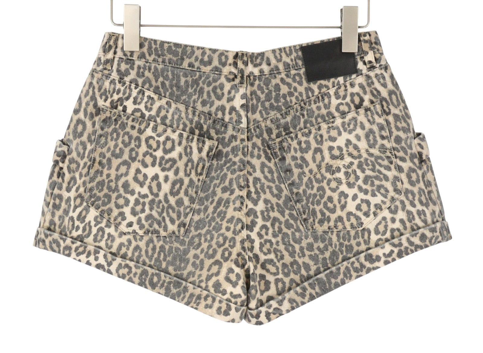 R13 Pouch Pocket Women Shorts 25 Rigid Ecru Leopard Button Turn-Up RRP795