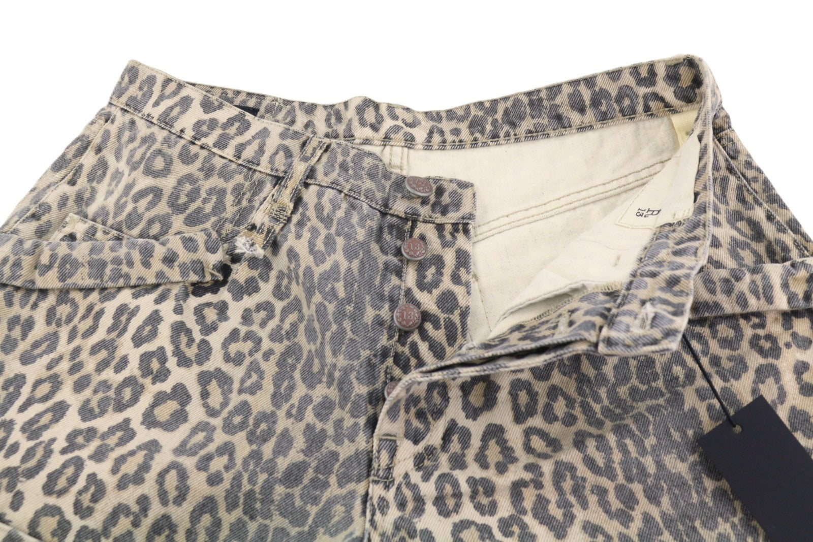 R13 Pouch Pocket Women Shorts 25 Rigid Ecru Leopard Button Turn-Up RRP795