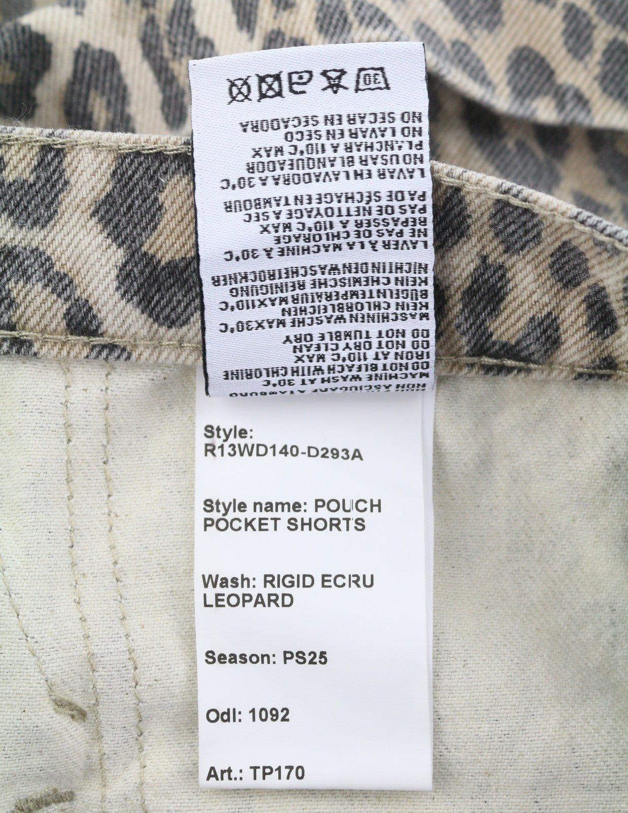 R13 Pouch Pocket Women Shorts 25 Rigid Ecru Leopard Button Turn-Up RRP795