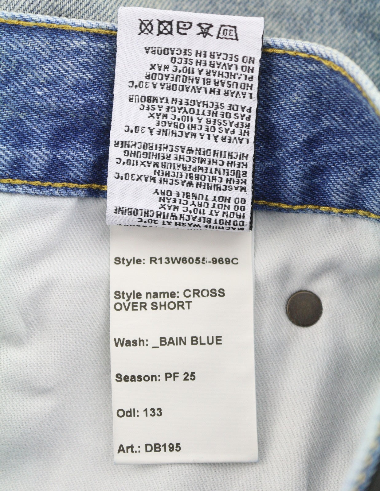 R13 Cross Over Women Shorts 27 Bain Blue Asymmetric Button Fastening Denim
