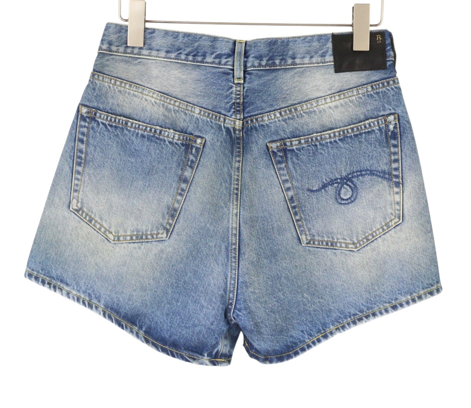 R13 Cross Over Women Shorts 27 Bain Blue Asymmetric Button Fastening Denim