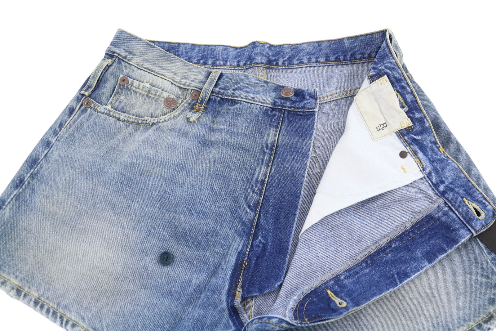 R13 Cross Over Women Shorts 27 Bain Blue Asymmetric Button Fastening Denim