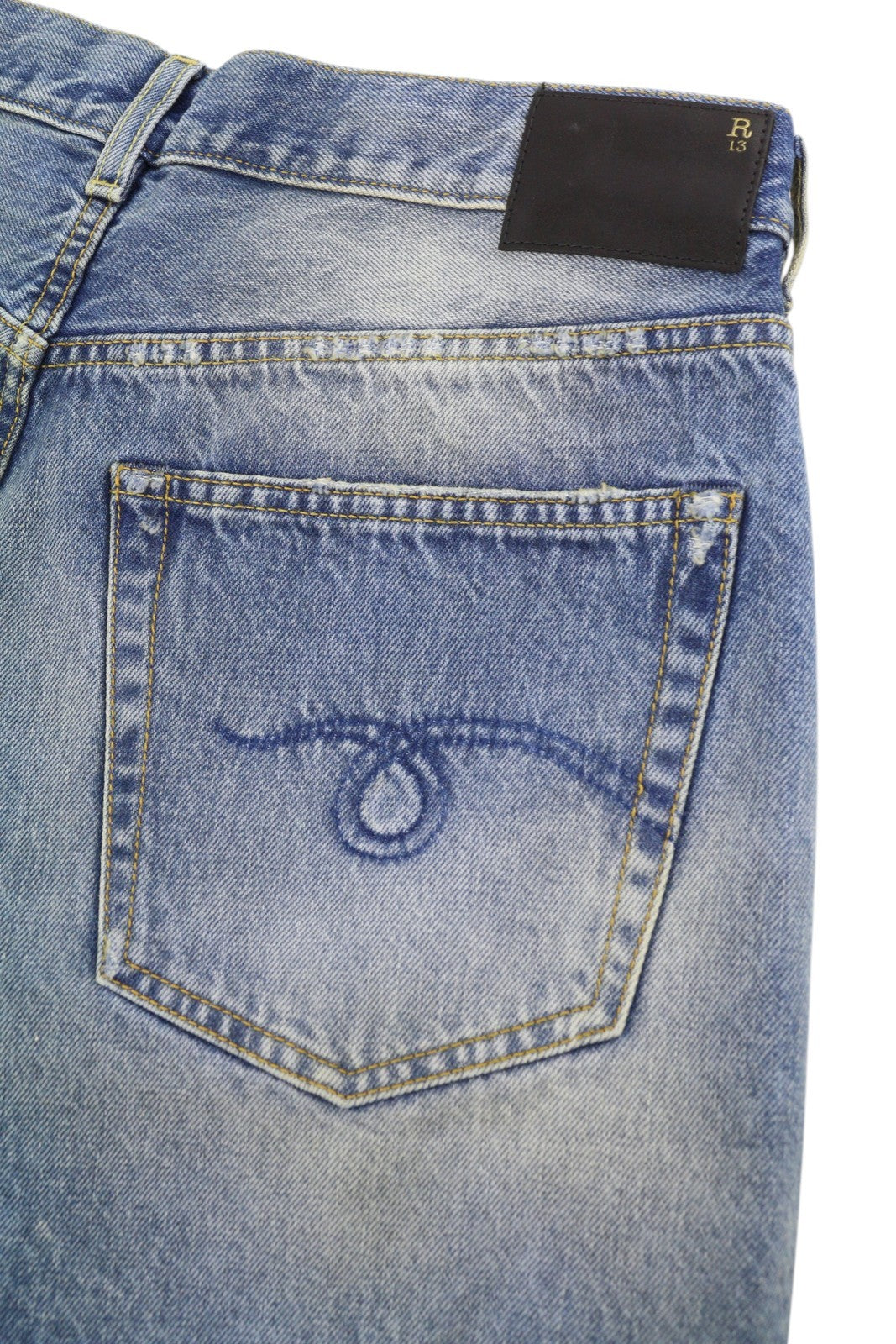 R13 Cross Over Women Shorts 27 Bain Blue Asymmetric Button Fastening Denim