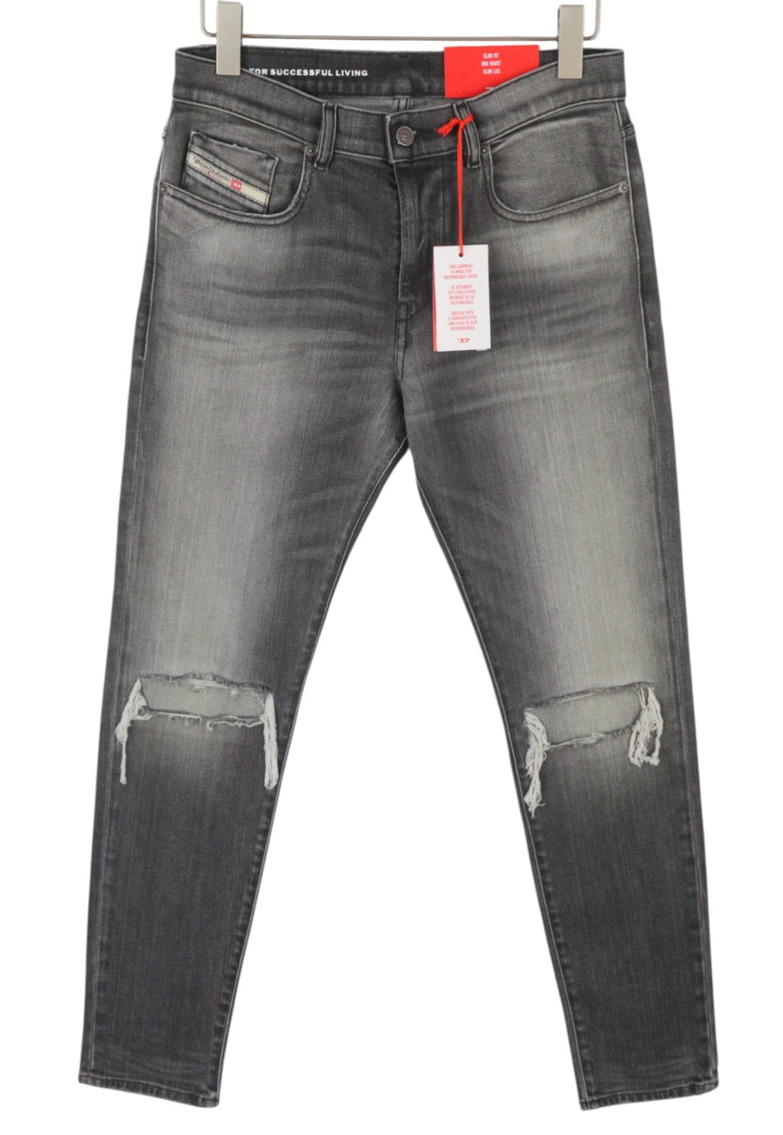 DIESEL 2019 D-Strukt 09G03 Men Jeans W30/L32 Grey Faded Whiskers Distress Slim