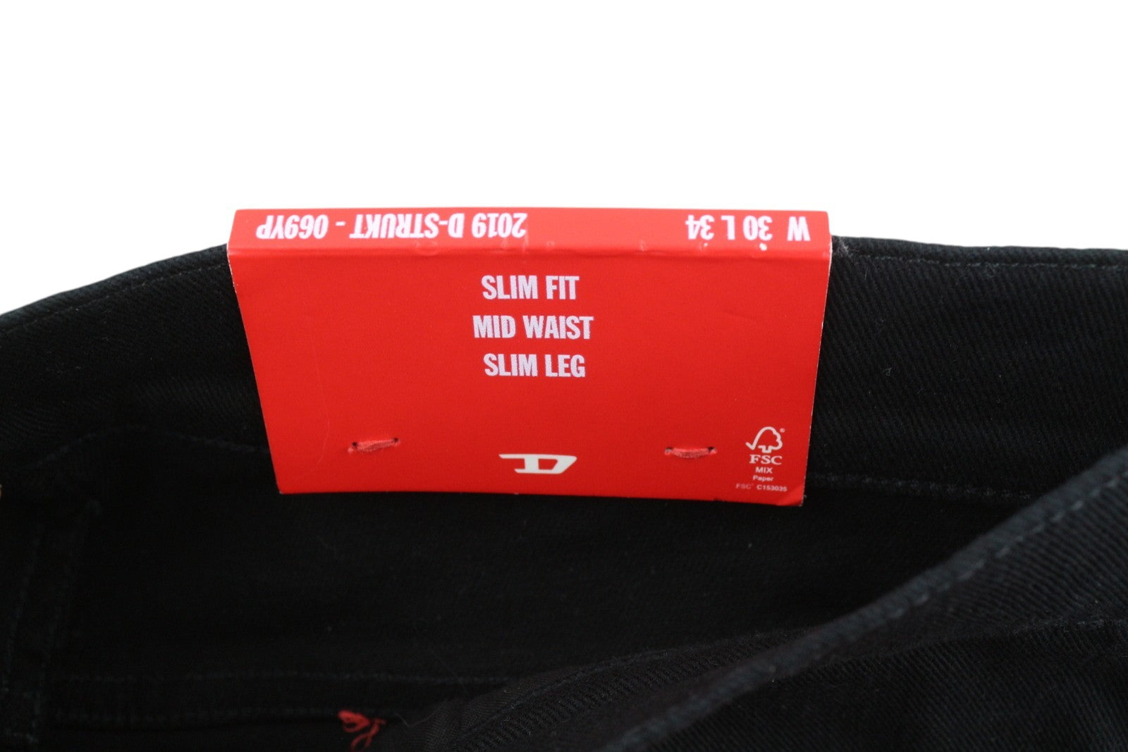 DIESEL 2019 D-Strukt 069YP Men Jeans W30/L34 Black Mid Waist Slim Fit Zip Fly