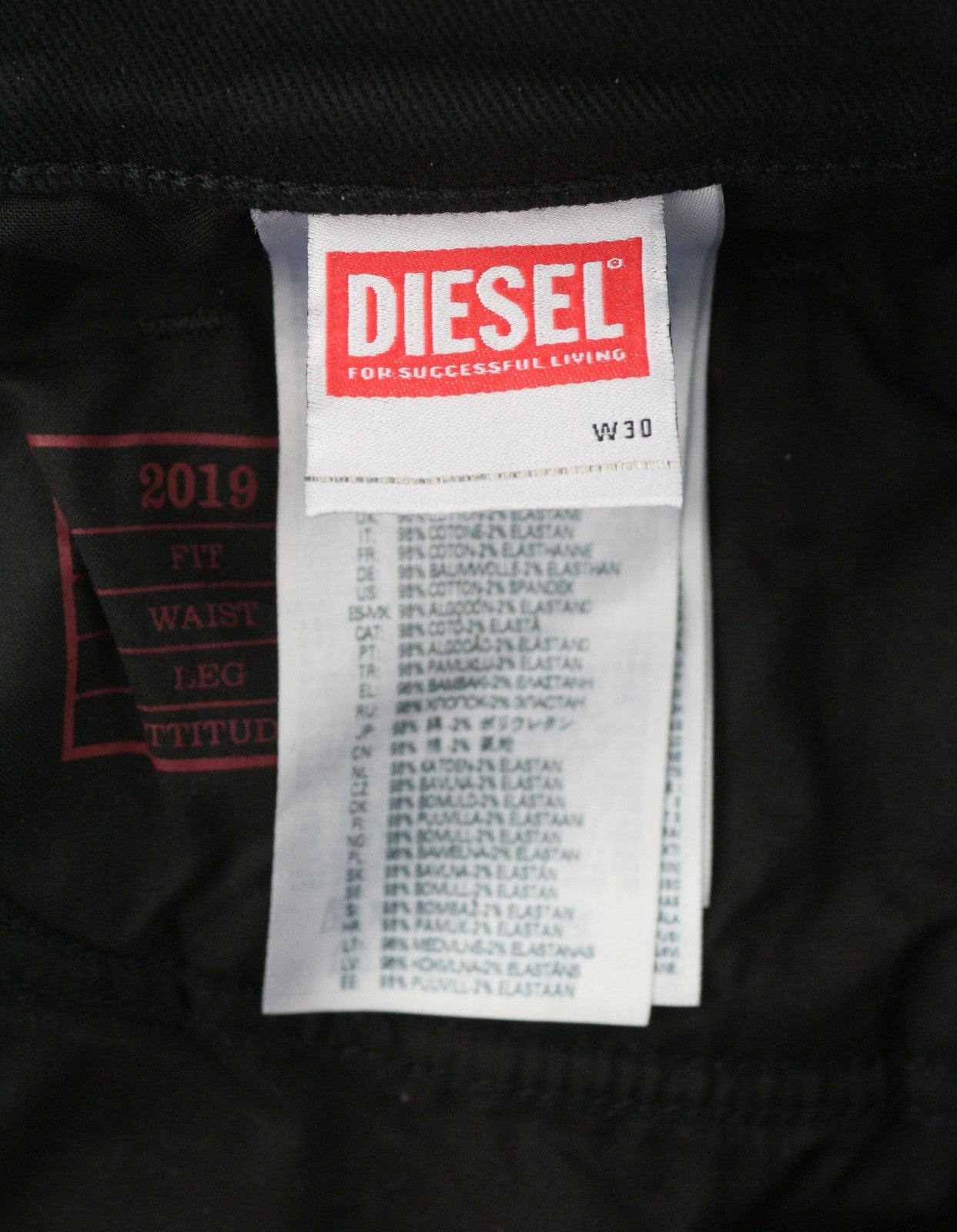 DIESEL 2019 D-Strukt 069YP Men Jeans W30/L34 Black Mid Waist Slim Fit Zip Fly
