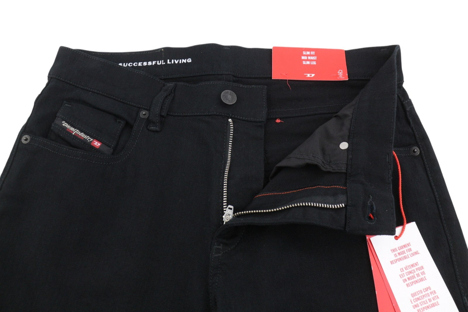 DIESEL 2019 D-Strukt 069YP Men Jeans W29/L34 Black Mid Waist Slim Fit Zip Fly