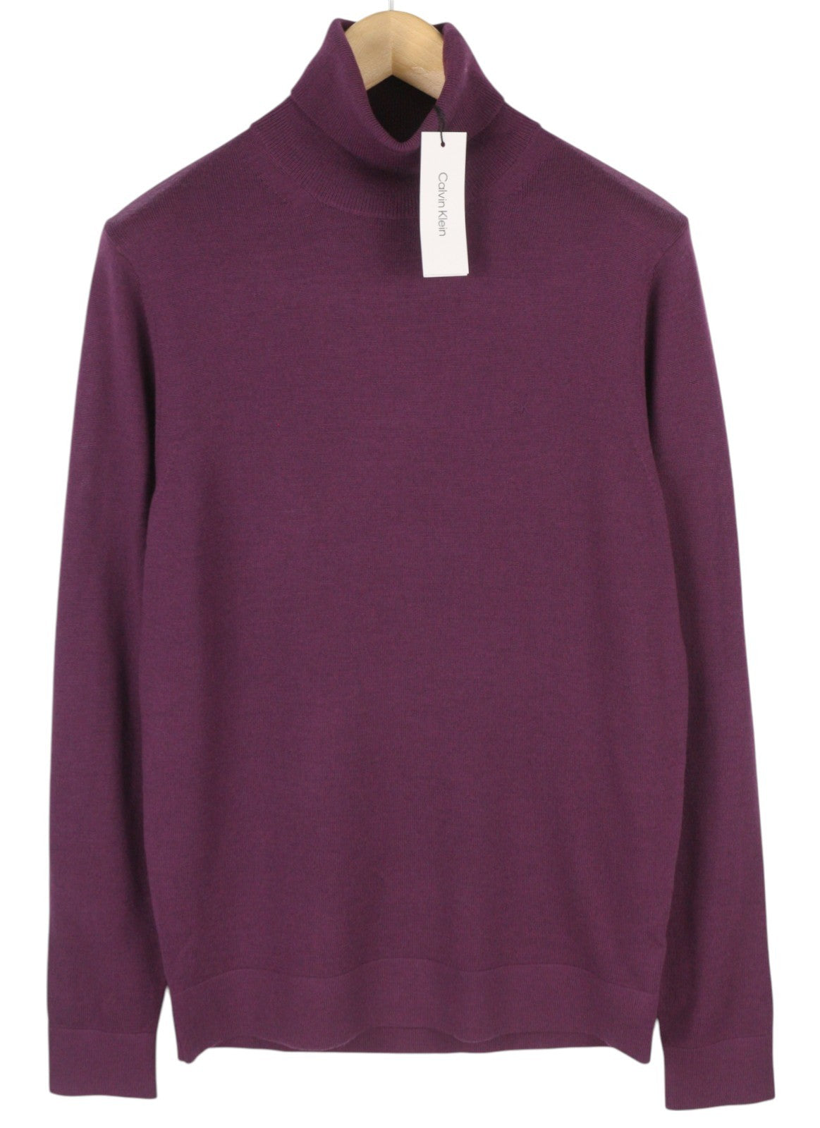 CALVIN KLEIN Merino Turtle Neck Men Jumper L Purple Knitted Pull On RRP129