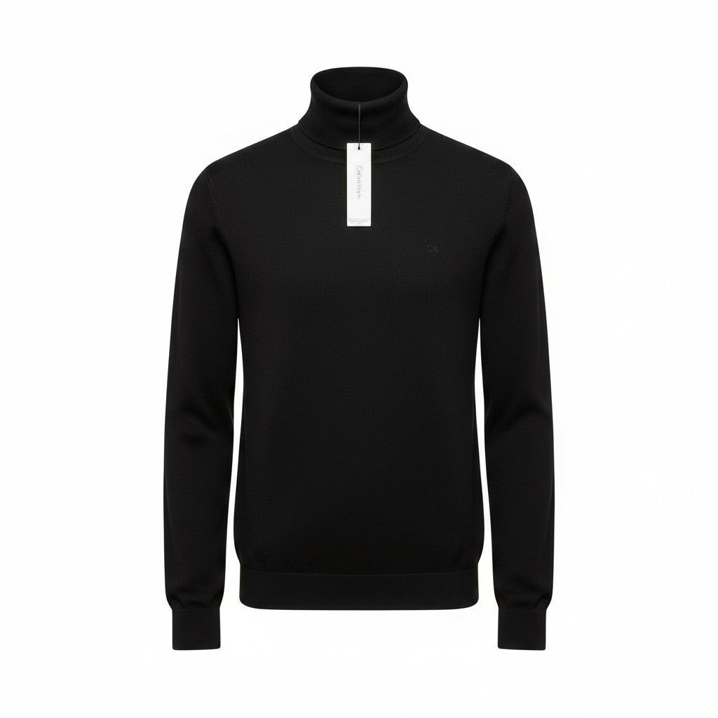 CALVIN KLEIN Merino Rws Turtle Men Jumper M Black Knitted Logo Pull On RRP129