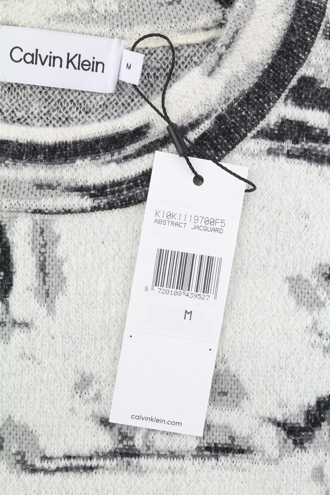 CALVIN KLEIN Abstract Jacquard Men Jumper M Grey Wool Alpaca Blend Knit Pull On