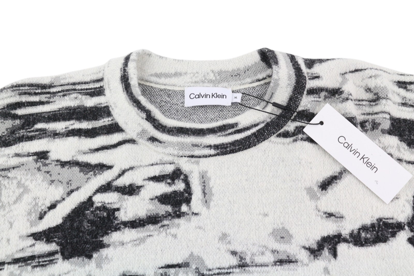 CALVIN KLEIN Abstract Jacquard Men Jumper XL Grey Wool Alpaca Blend Pull On